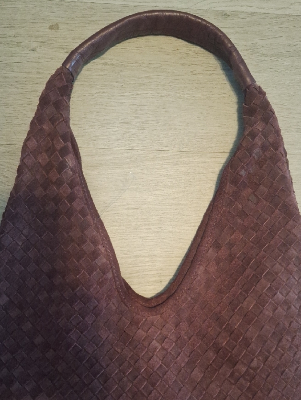 Woven Suede Hobo Bag in Eggplant - Picture 3 of 10